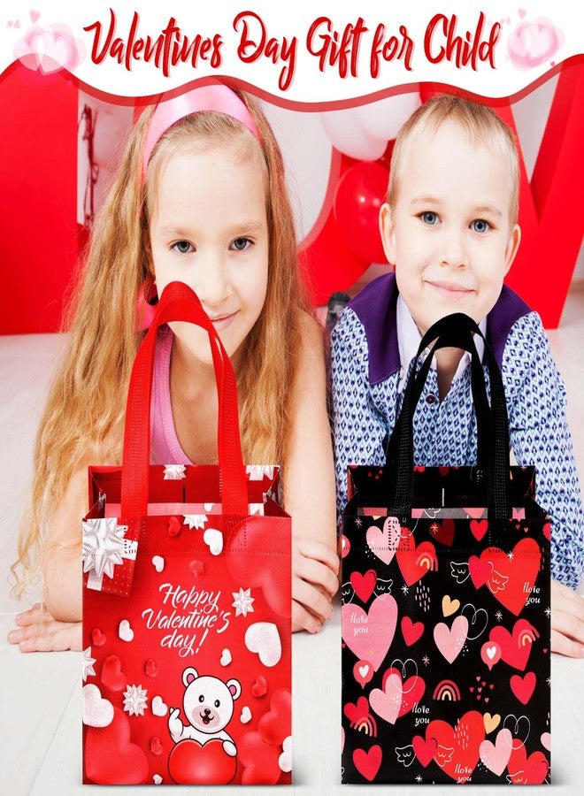 Clysee 60 Pcs Valentine's Day Gift Bags with Handles Non Woven Reusable Treat Bags Waterproof Tote Bags for Kids Gift Wrapping - Image 2